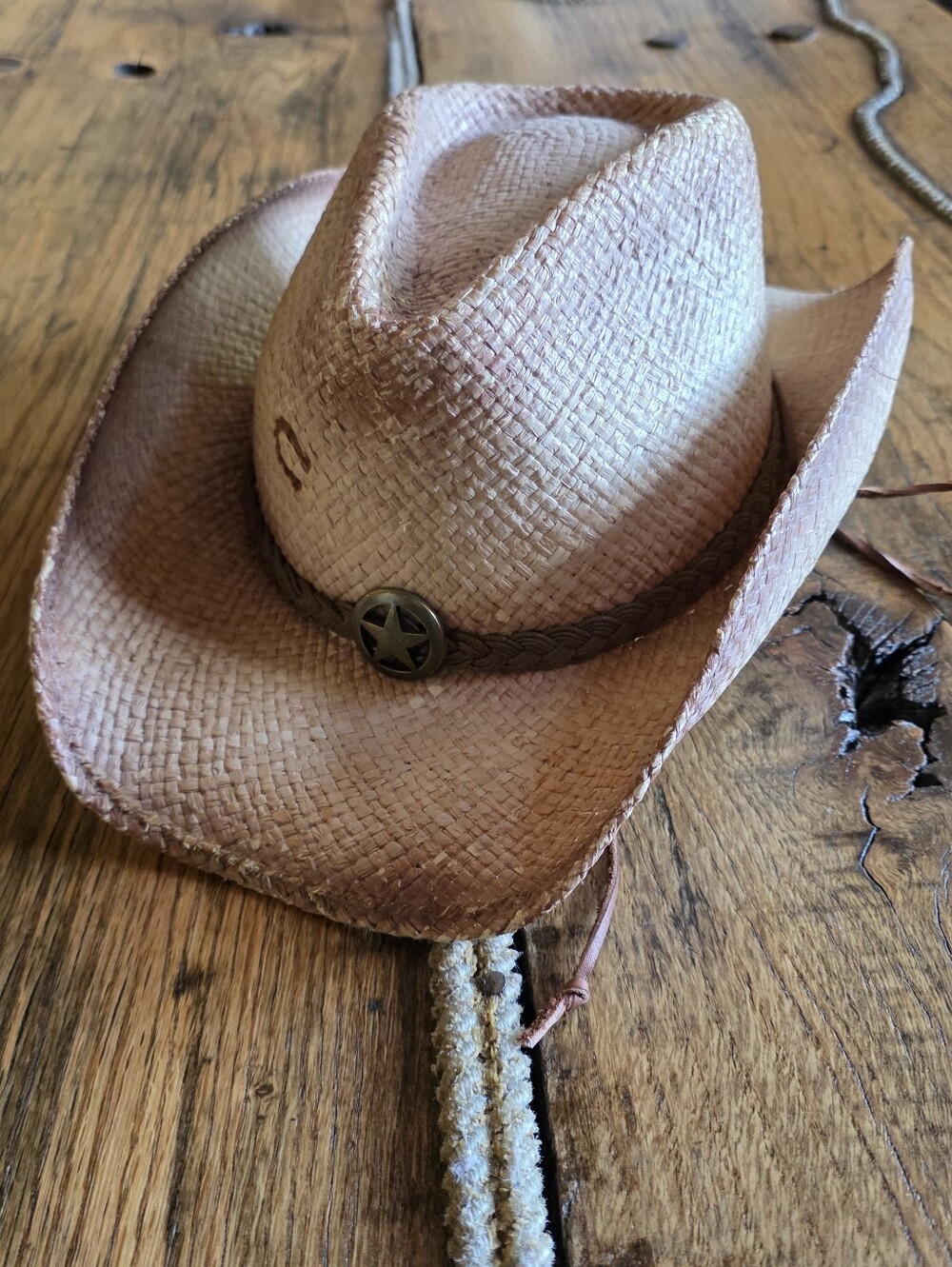 Charlie 1 Horse Tan Straw Cowboy Hat with Braided Band and Star Concho XL